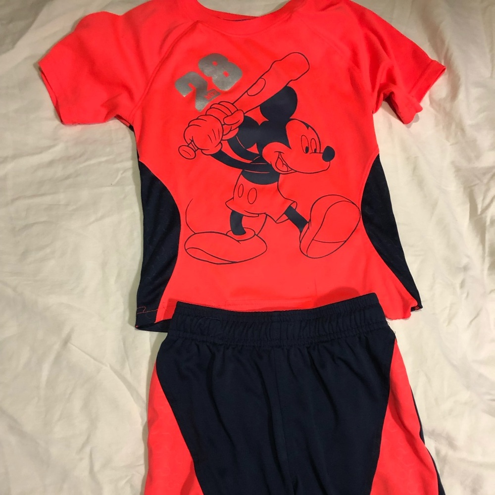 Mickey Mouse baseball shirt and shorts